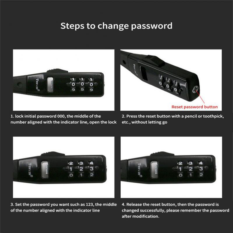 Blocare reglabilă pentru prindere cablu din aliaj Parolă modificabilă din trei cifre Blocare cu combinație pentru bicicletă Blocare cu cod pentru bicicletă Blocare cu cod pentru coș pentru cască