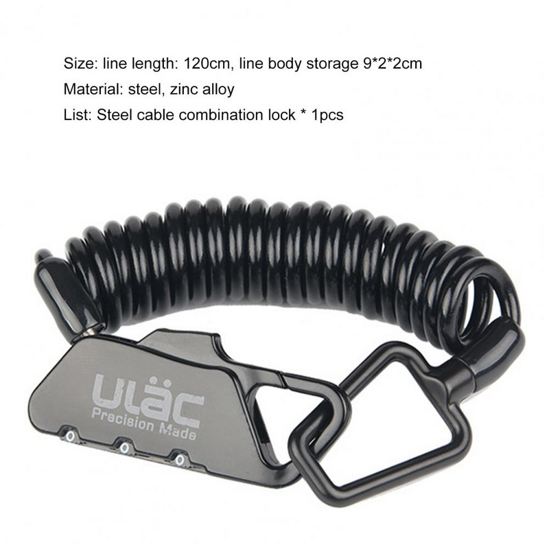 Blocare portabilă pentru cască cu parolă, convenabil pentru a transporta Încuietoare de cablu de oțel ușor pentru bicicletă, biciclete de munte, blocare de siguranță