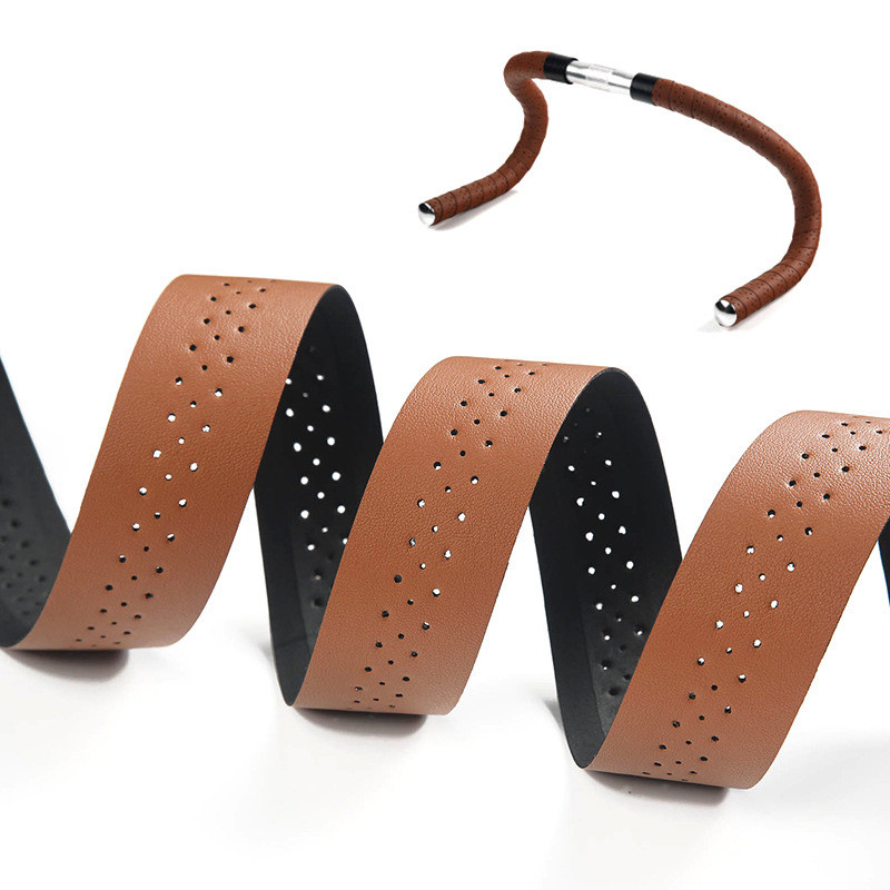 Velosipēda stūres lente kalnu šosejas velosipēda PU ādas perforēta josta ar 2 spraudņiem elpojošas roktura aptinošās siksnas RR7188