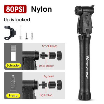 WEST BIKING 100Psi mini dviračių siurblys, aliuminio lydinio dviračio rankinis oro siurblys