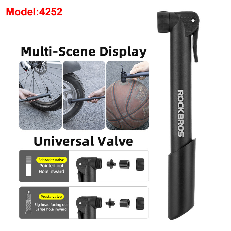 ROCKBROS dviračio siurblys, nešiojamas 80-100 PSI lengvai valdomas mažas aukšto slėgio oro siurblys, skirtas važiuoti dviračiu, nerūdijančio plieno MTB dviračių priedai