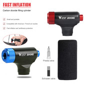 WEST BIKING nešiojamas CO2 siurblys MTB plento dviračio siurblio pripūtimas, skirtas Schrader ir Presta vožtuvo adapterio saugos automatiniam mini rankiniam siurbliui