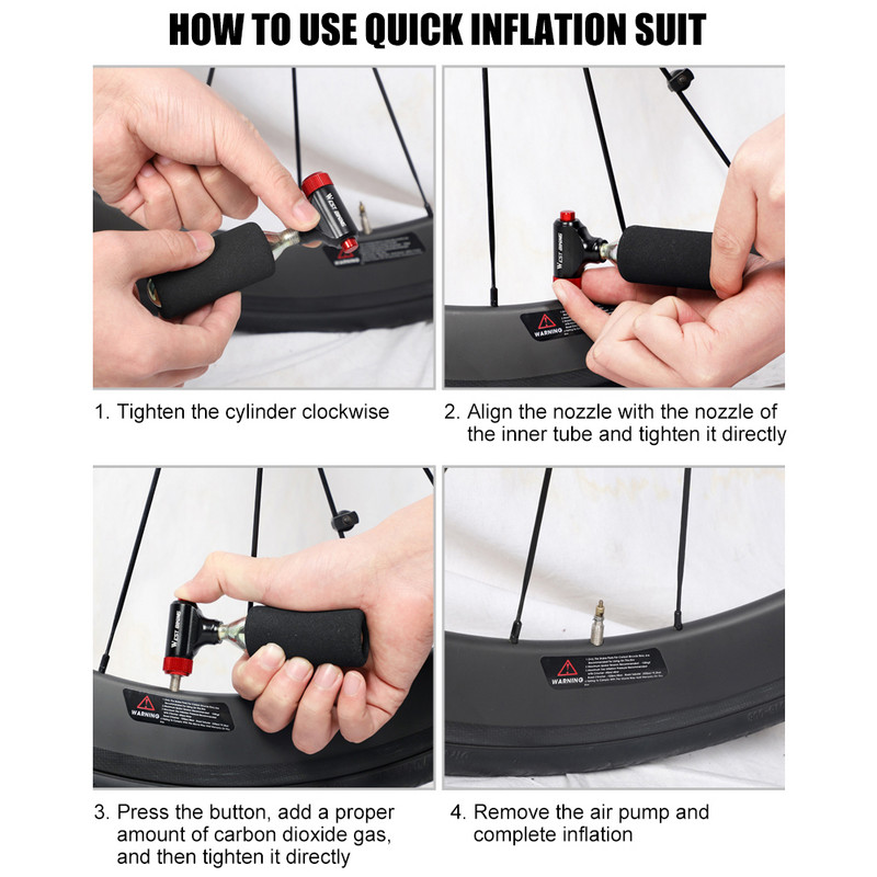 WEST BIKING nešiojamas CO2 siurblys MTB plento dviračio siurblio pripūtimas, skirtas Schrader ir Presta vožtuvo adapterio saugos automatiniam mini rankiniam siurbliui