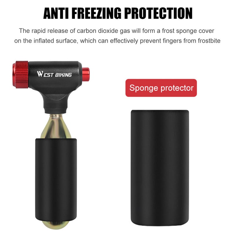 WEST BIKING nešiojamas CO2 siurblys MTB plento dviračio siurblio pripūtimas, skirtas Schrader ir Presta vožtuvo adapterio saugos automatiniam mini rankiniam siurbliui