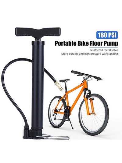 Pompă de podea portabilă pentru bicicletă 160PSI Mini pompă de aer de înaltă presiune Mâner ergonomic pentru bicicleta de munte Accesorii pentru exterior