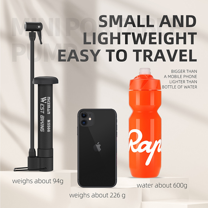 WEST BIKING MINI Bike Pump MTB rehvipump koos pikendusvoolikuga Schraderi õhuklapiga kaasaskantav põrandapumba õhupalli täiteseade