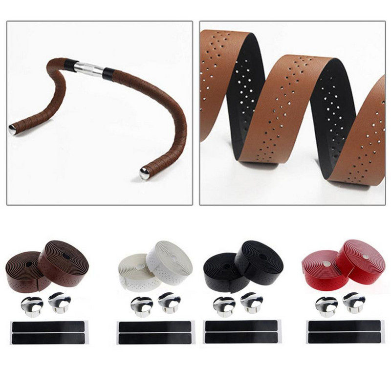 2 τιμόνι ποδηλάτου ποδηλάτου ποδηλάτου δρόμου από συνθετική δερμάτινη ταινία περιτύλιξης + 2 βύσματα