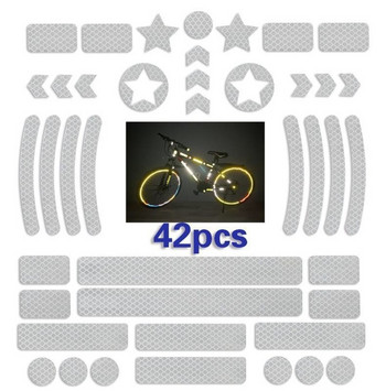 42PCS Ανακλαστικό αυτοκόλλητο σώματος ποδηλάτου Νυχτερινής ασφάλειας Λογότυπο πλέγματος Προειδοποιητική λωρίδα MTB κράνος σκούτερ αντανακλαστικό αυτοκόλλητο σώματος