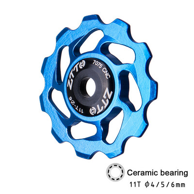 ZTTO 11T MTB velosipēda aizmugurējais pārslēdzējs Jockey Wheel keramikas gultņa skriemelis AL7075 CNC šosejas velosipēda virzošais veltnis 4mm 5mm 6mm