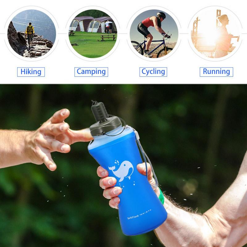 Sticlă de apă pliabilă moale din TPU, pliabilă, alergare, sport, gura largă, geantă de apă, camping în aer liber, drumeții, alpinism, ciclism, 750 ml