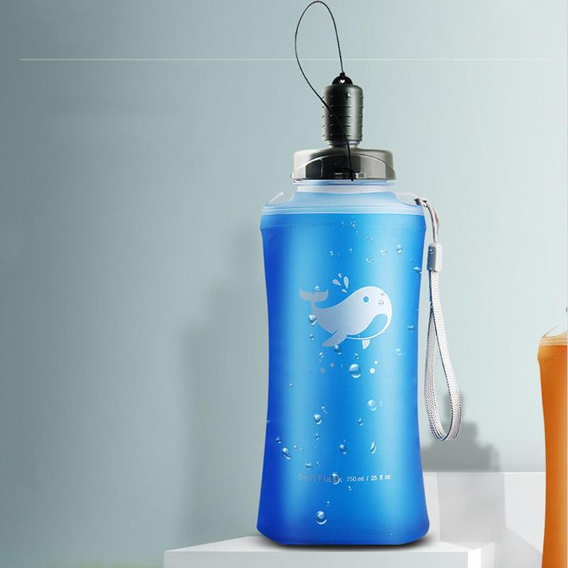 Sticlă de apă pliabilă moale din TPU, pliabilă, alergare, sport, gura largă, geantă de apă, camping în aer liber, drumeții, alpinism, ciclism, 750 ml