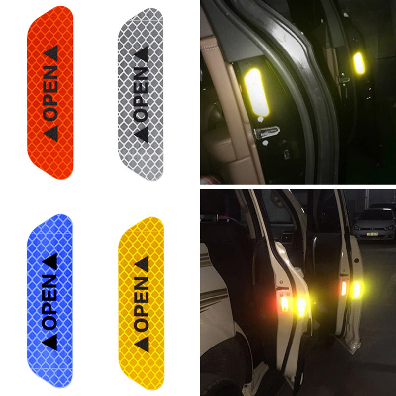 4db/készlet Új autós ajtómatricák Univerzális biztonsági figyelmeztető jelzés magas fényvisszaverő szalaggal motorkerékpáros sisakmatrica