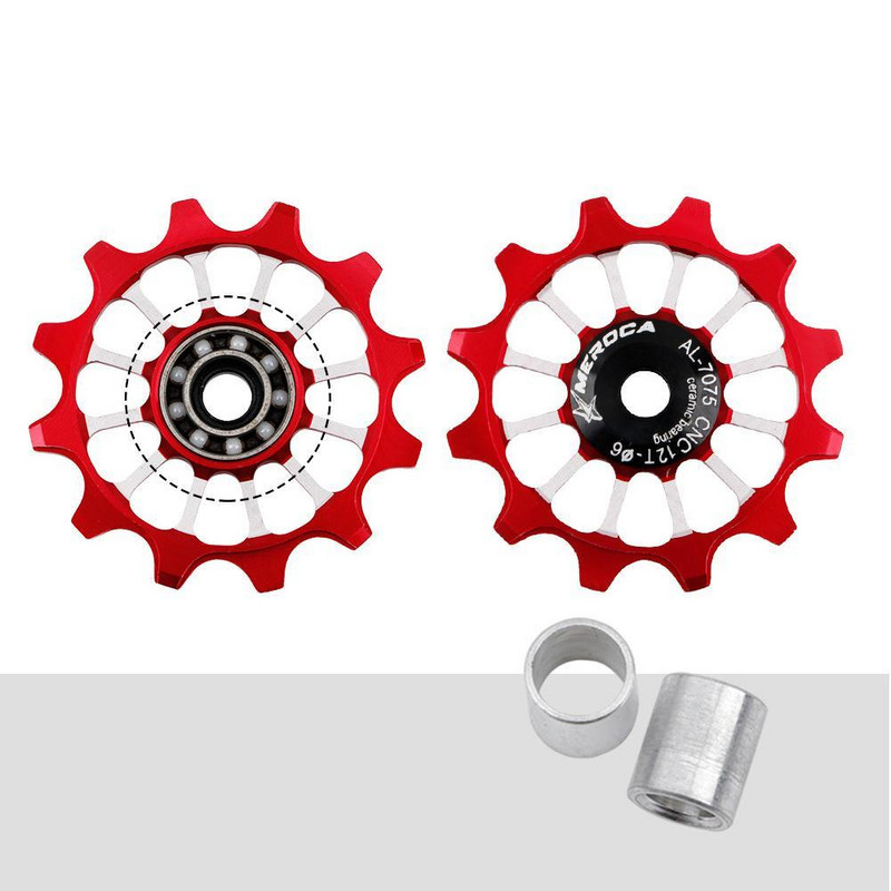 Keraminis guolis MTB dviračio lydinio galinio pavarų perjungiklio skriemulys aliuminio lydinio plento dviratis 12T teigiamas neigiamas pavaros kreipiamasis ritininis ratas