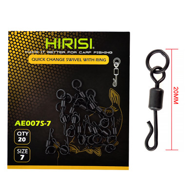 20 buc. Accesorii pentru terminal de pescuit la crap, cu corp lung, în formă de Q, pivot de pescuit, cu inel solid AE007S