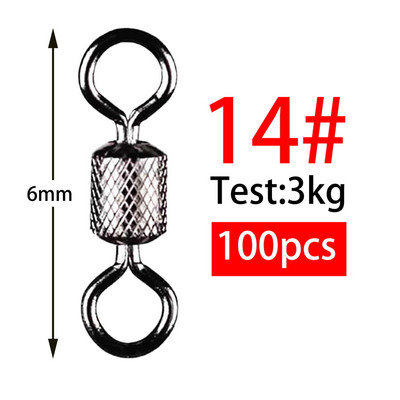 100 tk Pööratav püügikang 1#-14# Suurused Täisühendusega kuullaager Snap Fishing Pöördrattad Roostevabast terasest veerevad helmed