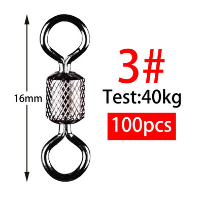100 tk Pööratav püügikang 1#-14# Suurused Täisühendusega kuullaager Snap Fishing Pöördrattad Roostevabast terasest veerevad helmed