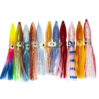10tk Luminous Squid Seelikud Soft Lure pesca kalapüügi lant Octopus seelikud Night Fishing Lure Glow Rubber Kunstlik sööt tuunikala jaoks