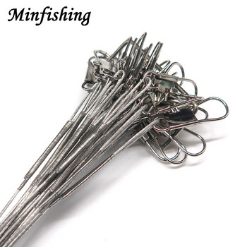 Minfishing 24 PCS Steel Fishing Rope Wire Fishing Leader Line with Barrel Swivel Trace Lure Protecting Line 15cm,23cm,30cm