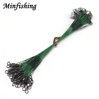 Minfishing 24 PCS Steel Fishing Rope Wire Fishing Leader Line with Barrel Swivel Trace Lure Protecting Line 15cm,23cm,30cm