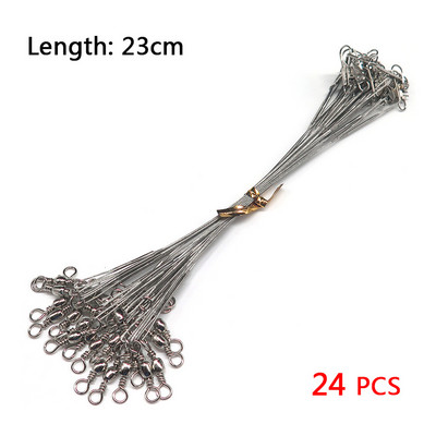 Minfishing 24 vnt. plieninis žvejybos lynas, vielinis žūklės valas su pasukamu masalu apsauginiu valas 15 cm, 23 cm, 30 cm