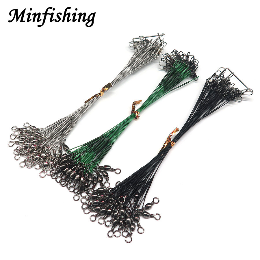 Minfishing 24 PCS Steel Fishing Rope Wire Fishing Leader Line with Barrel  Swivel Trace Lure Protecting Line 15cm,23cm,30cm 