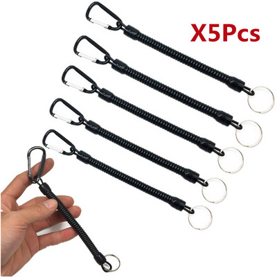 5 бр черни въжета за въжета за риболов, прибиращи се пластмасови спираловидни въжета, предпазно въже, максимална разтегната дължина 100 см