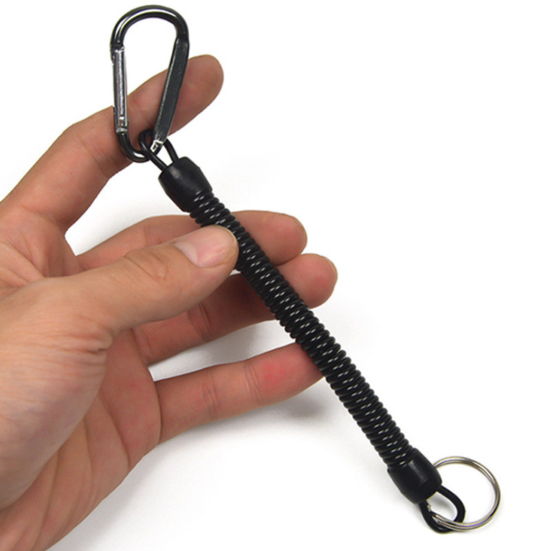 5db fekete horgász zsinór Kötelek Behúzható műanyag spirál kötélrögzítő biztonsági zsinór Max feszített hossz 100cm