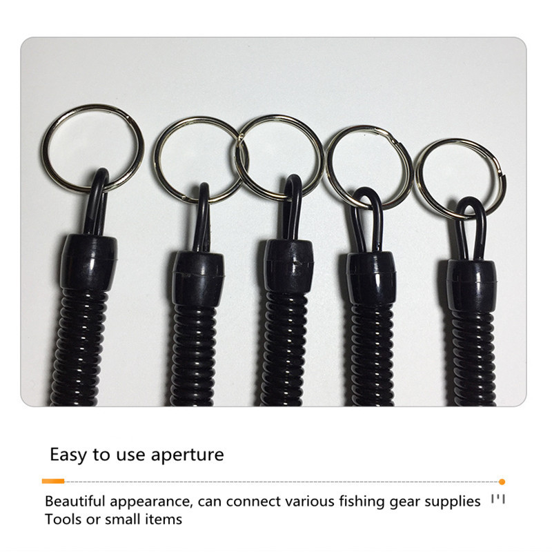 5db fekete horgász zsinór Kötelek Behúzható műanyag spirál kötélrögzítő biztonsági zsinór Max feszített hossz 100cm