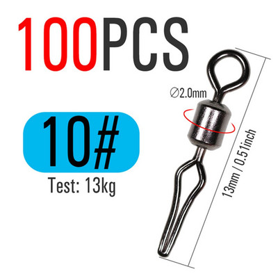 100 db rozsdamentes acél forgó, oldalsó zsinór kapcsos horgász akasztós horgász horgász horgász kellékek