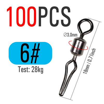 100 db rozsdamentes acél forgó, oldalsó zsinór kapcsos horgász akasztós horgász horgász horgász kellékek