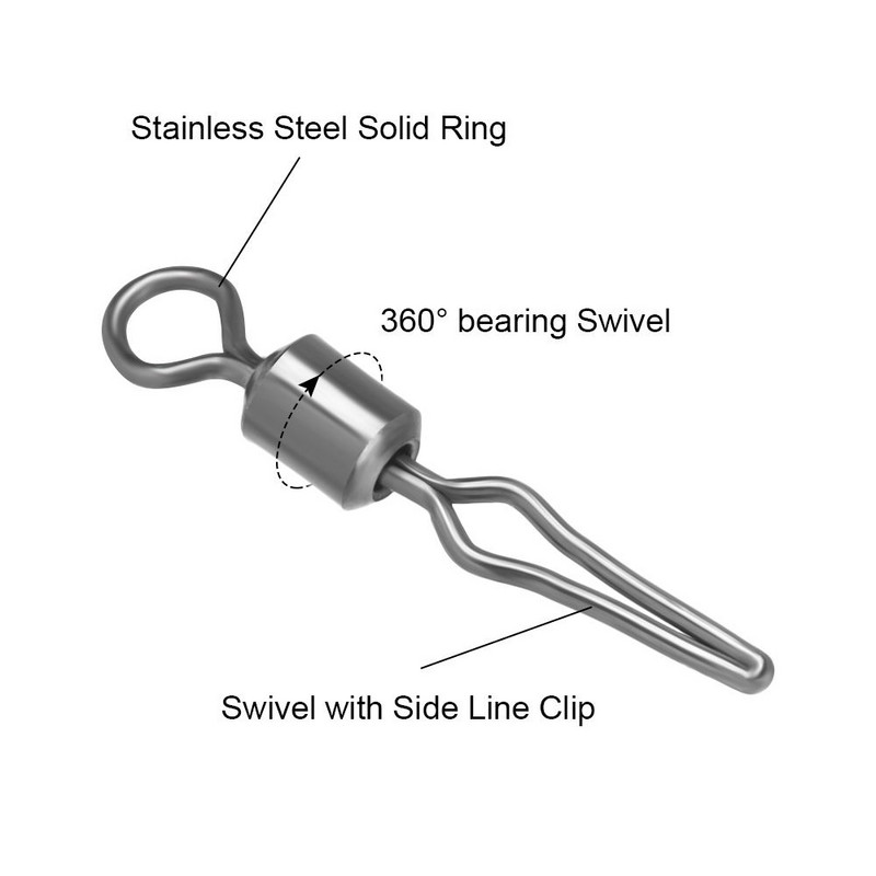 100 db rozsdamentes acél forgó, oldalsó zsinór kapcsos horgász akasztós horgász horgász horgász kellékek