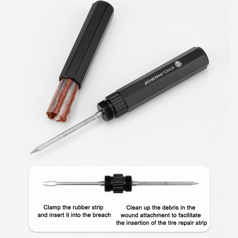 Kit de instrumente pentru repararea anvelopelor fără cameră pentru biciclete Mini MTB bicicletă de drum dop pentru anvelope Punctură plată fixare cu plasture Burghiu etanșant portabil Dună de cauciuc