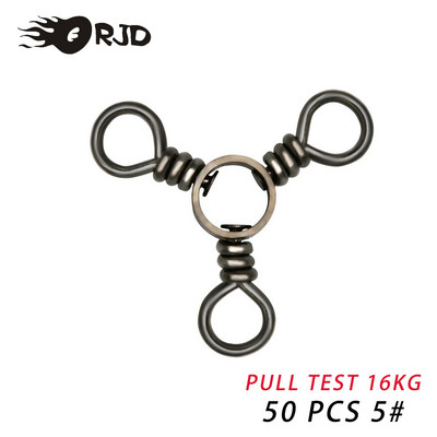 ORJD 50 tk. 3-suunaline kalapüük, pöörlev, veerev kolmnurkliigend, õngekonksud, landid, ühendus, tünn, roostevabast terasest pöörded