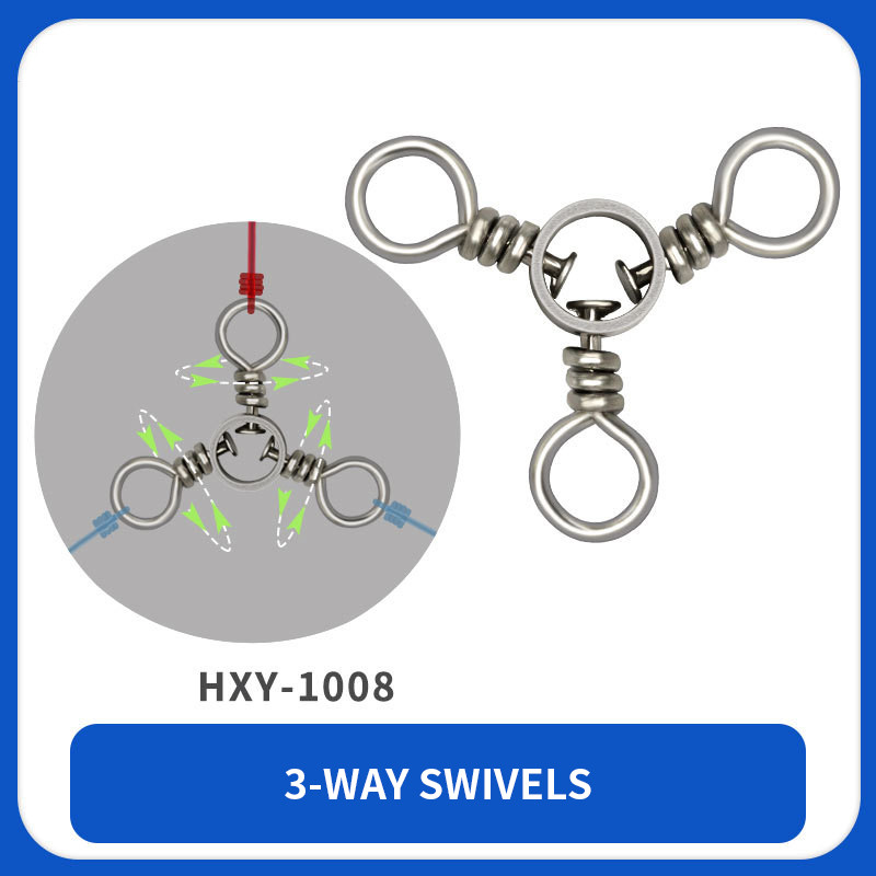 ORJD 50 tk. 3-suunaline kalapüük, pöörlev, veerev kolmnurkliigend, õngekonksud, landid, ühendus, tünn, roostevabast terasest pöörded