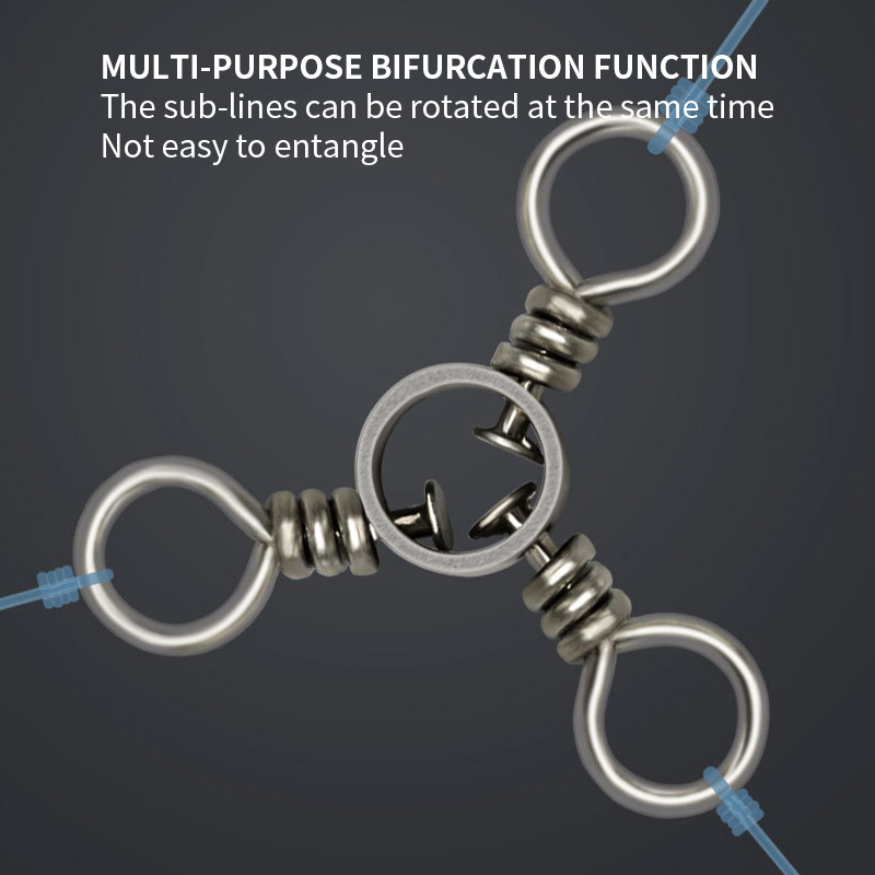 ORJD 50 tk. 3-suunaline kalapüük, pöörlev, veerev kolmnurkliigend, õngekonksud, landid, ühendus, tünn, roostevabast terasest pöörded