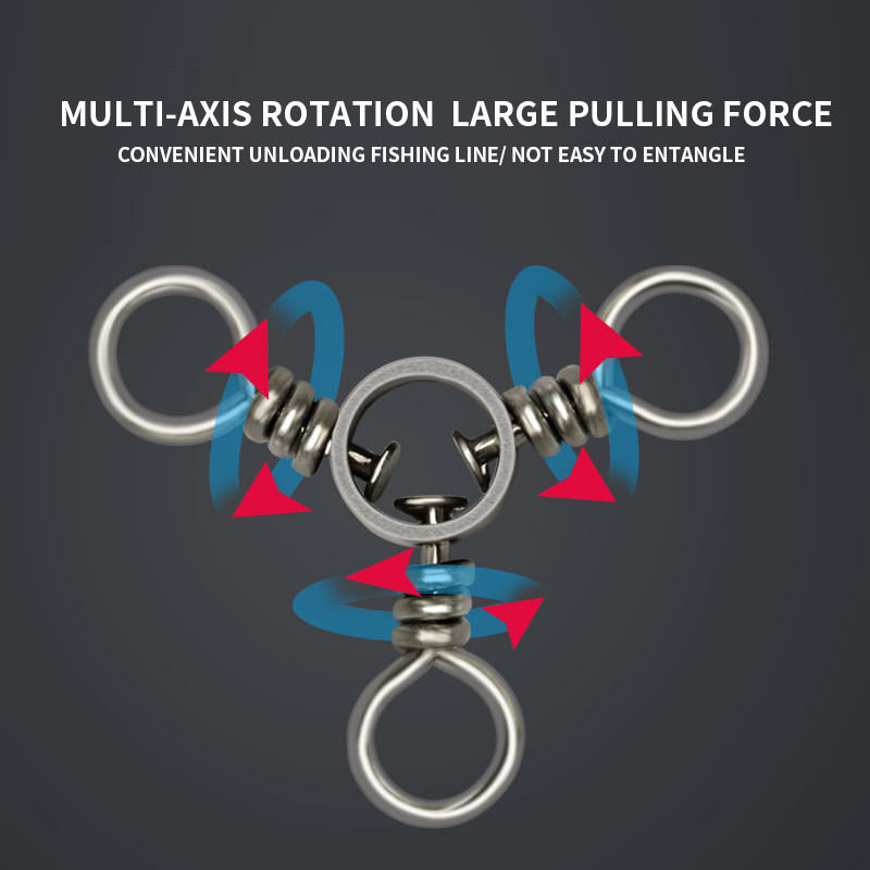 ORJD 50 tk. 3-suunaline kalapüük, pöörlev, veerev kolmnurkliigend, õngekonksud, landid, ühendus, tünn, roostevabast terasest pöörded