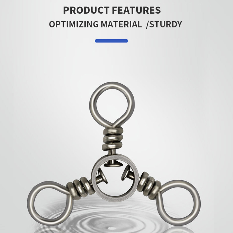 ORJD 50 tk. 3-suunaline kalapüük, pöörlev, veerev kolmnurkliigend, õngekonksud, landid, ühendus, tünn, roostevabast terasest pöörded