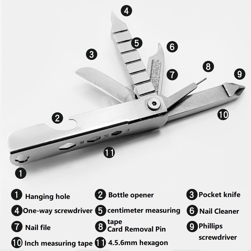 Mitmeotstarbeline kokkupandav tööriist võtmehoidja Phillipsi lameda teraga kruvikeerajaga EDC mitmeotstarbeline remonditööriist mobiiltelefoni hoidik