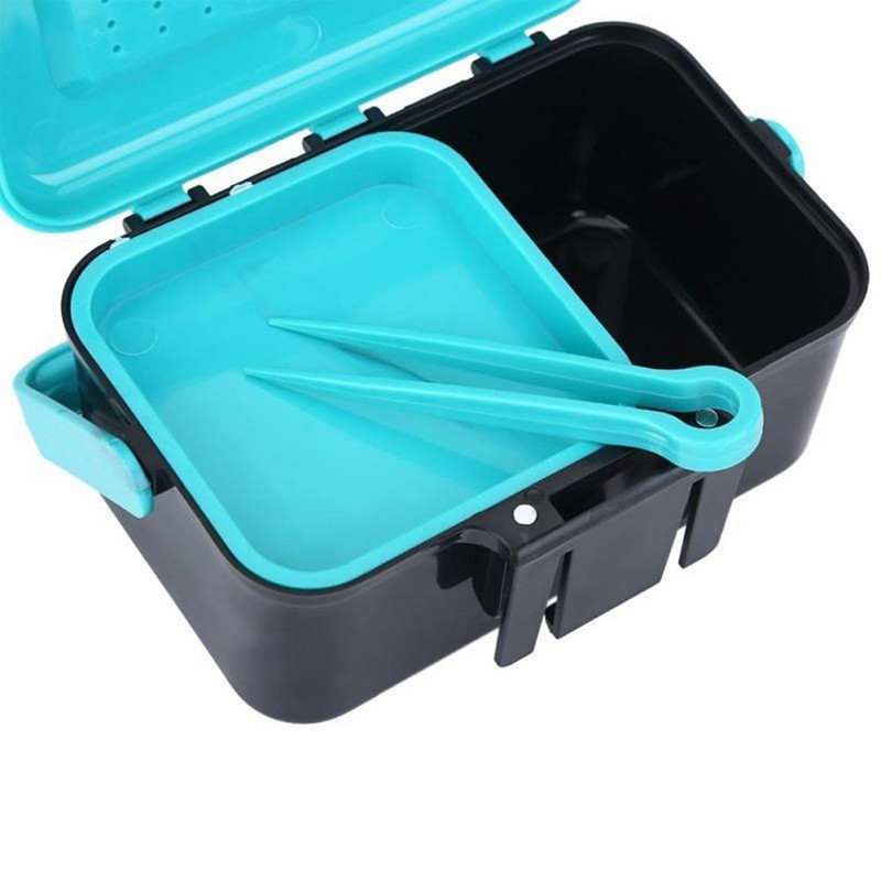 Cutie portabilă pentru dispozitive de pescuit Mâner de transport Vierme Cutie de momeală pentru râme Cutie cu 2 compartimente Cutie de depozitare pentru momeli Accesorii pentru unelte de pescuit