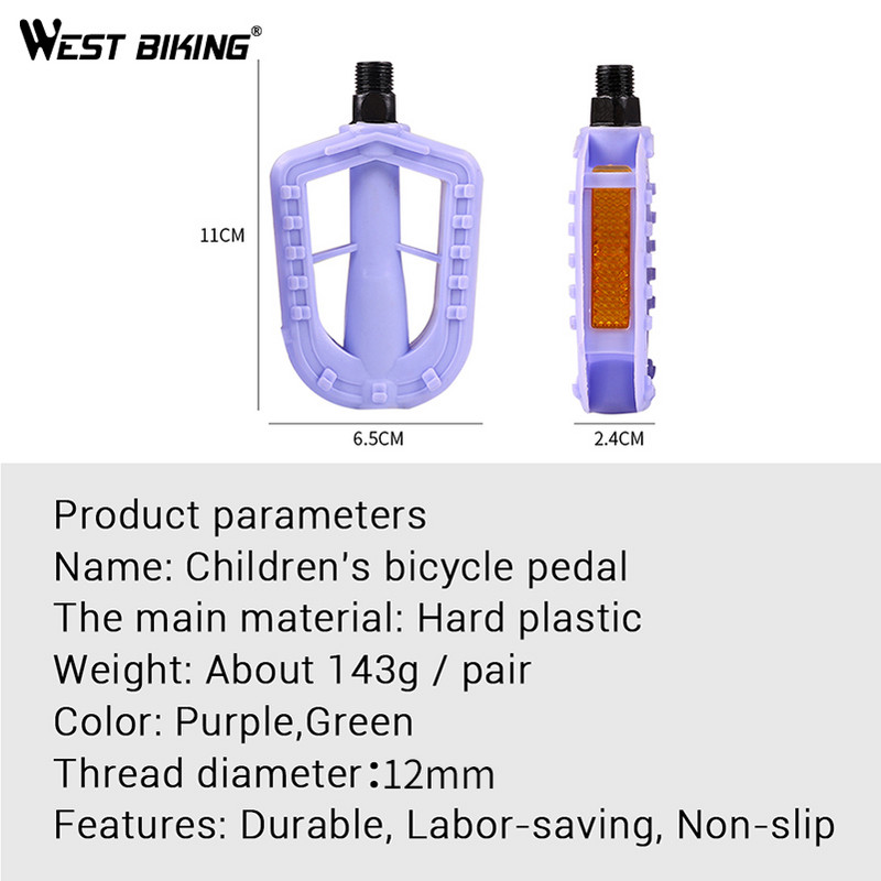 Pedală ușoară pentru biciclete pentru copii, universală, suport pentru picioare din plastic dur de 12 mm, pedală pentru ciclism, anti-alunecare pentru copii, pedale pentru biciclete MTB, parte pentru bicicletă