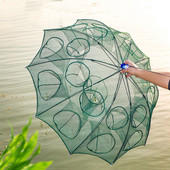 Sustiprintas 2–12 skylių automatinis žvejybos tinklas krevečių narvas nailoninis sulankstomas žuvų gaudyklė, užmetamas tinklas.