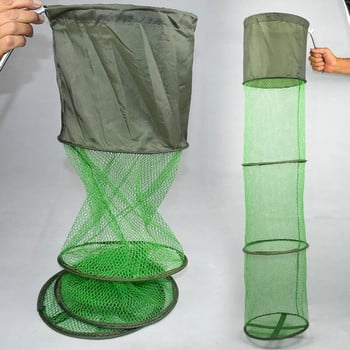 Гореща разпродажба, сгъваема телескопична бързосъхнеща найлонова мрежеста кошница за риболов Dip Nets Fyke Net Shrimp Cage Външни риболовни принадлежности