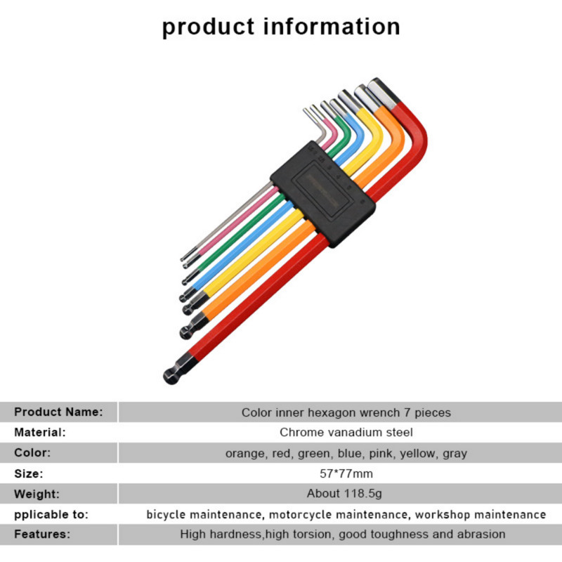 Jalgratta värviline kuuskantvõtmekomplekt 1,5/2/2,5/3/4/5/6 mm MTB maanteeratta remonditööriistade komplekt hooldusmutrivõti kuuskantvõtme lame kuul ava