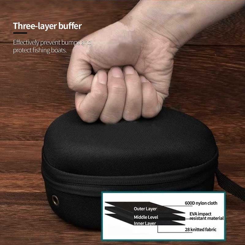 Kaasaskantava kalastusrulli koti kaitseümbris, must 15,5 cm veekindel EVA välistingimustes kasutatavad kattekarbid rullide püügiriistade jaoks