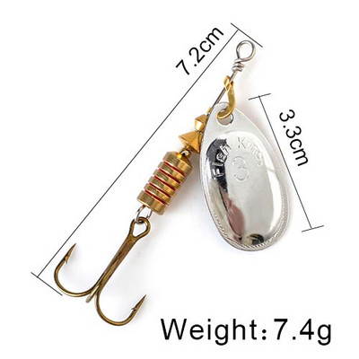 FISH KING pergetőcsali 3,9 g 4,6 g 7,4 g 10,8 g 15 g forgó pergető kanál csalik csuka fém hármas horgokkal horgászcsali