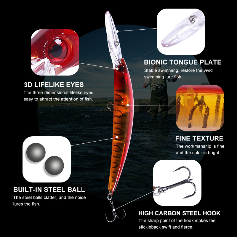 HENGJIA 1 бр. 15 см. 15 г. Дълбоко гмуркане Jerkbait Изкуствена твърда стръв Риболовни воблери Minnow Lure for Bass Pike Carp риболовни принадлежности