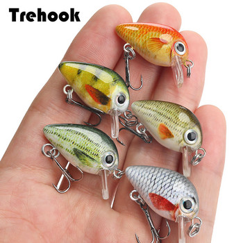 TREHOOK 5 бр. 1,5 г 3 см мини воблери/риболовна примамка Crankbait Изкуствена примамка Твърд плаващ воблер за риба бас риболовни принадлежности