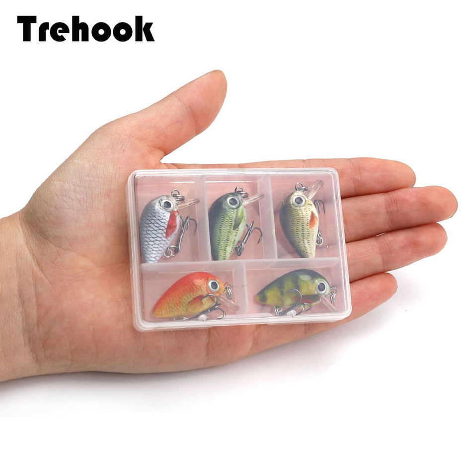 SEALURER 5PCS/Lot 1.8g 3cm Topwater 0.1-0.5m Wobbler Japan Mini Crankbait  5Baits with Plastic Box Fly Fishing Lure Crazy Wobbler