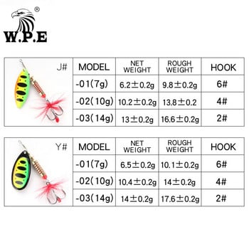 WPE Brand Spinner Lure 1τμχ 6,5g/10g/13,5g 22 χρώμα με Treble Hook Metal Spoon Lure Hard Fishing Lure Fishing Tackle Bait