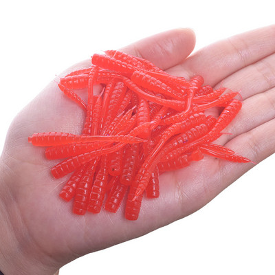 50 vnt. Smell Red Worm minkštas masalas Lifelike Simulation Žūklės masalas 45mm Dirbtinis krevečių skonio silikoninis masalas Bass Fishing Takcle